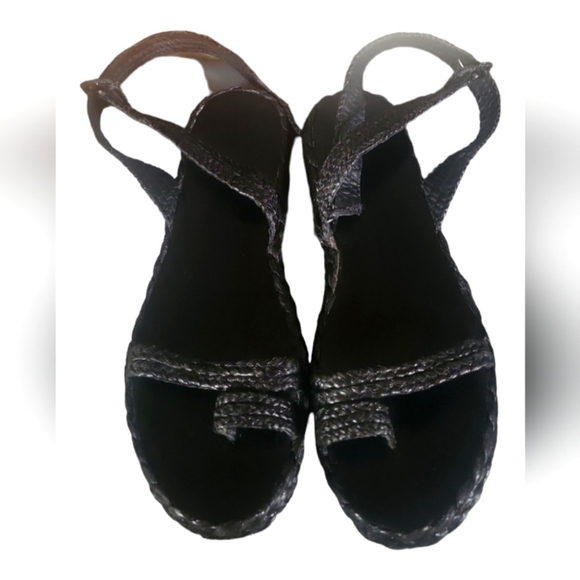 Mango Ming Black Raffia Braided Leather Adjustable Strap Sandals Sz EU40 US 9 - Picture 1 of 11